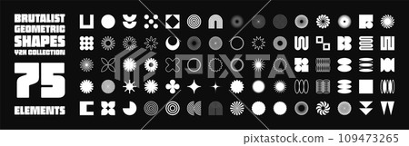 Brutalist geometric shapes, symbols. Simple primitive elements and forms. Bauhaus retro design, trendy contemporary minimalist style, y2k. Vector illustration Brutalist geometric shapes, symbols. Simple primitive elements and forms. Bauhaus retro design, trendy contemporary minimalist style, y2k. Vector illustration 109473265