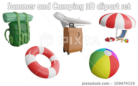 Summer and camping clipart element ,3D render summer and camping concept isolated on white background icon set No.3 109474159