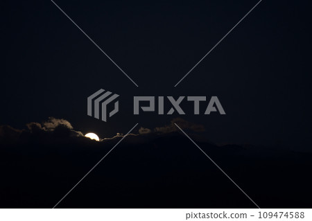 The full Hunter's Moon rising above the clouds seen from Hakushu-cho, Hokuto City The full Hunter's Moon rising above the clouds seen from Hakushu-cho, Hokuto City 109474588