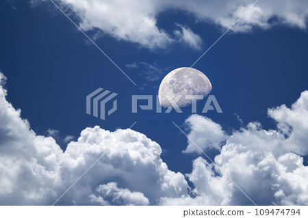 beautiful background of blue sky with white clouds an a full moon beautiful background of blue sky with white clouds an a full moon 109474794