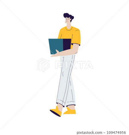 Cinema with Man Character Carry Box Engaged in Movie Shooting Vector Illustration 109474956