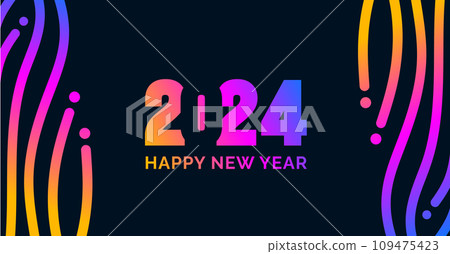 2024 Happy New Year colorful Text logo typography and background design template. greetings with 2024 numbers in the form of colored stained glass. Art design template 2024. Vector illustration. 109475423