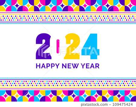 2024 Happy New Year colorful Text logo typography and background design template. greetings with 2024 numbers in the form of colored stained glass. Art design template 2024. Vector illustration. 109475424