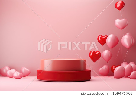 3D podium Valentine heart shaped balloons, Empty stage display presentation product, AI generate 3D podium Valentine heart shaped balloons, Empty stage display presentation product, AI generate 109475705