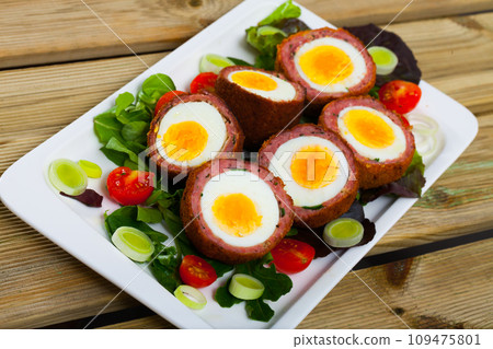 Dish of English cuisine - Scotch egg Dish of English cuisine - Scotch egg 109475801