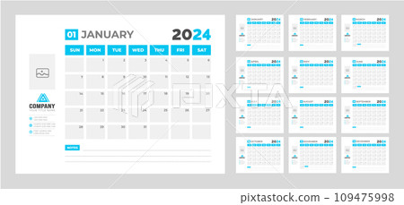 2024 Calendar Desktop Planner Template. Corporate business wall or desk simple Planner calendar with week start Sunday. Set of 2024 Calendar Planner Template with Place for Photo and Company Logo. 2024 Calendar Desktop Planner Template. Corporate business wall or desk simple Planner calendar with week start Sunday. Set of 2024 Calendar Planner Template with Place for Photo and Company Logo. 109475998