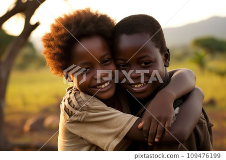 Boy reunites with his friend after hostage ordeal. AI generative 109476199