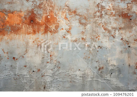 illustration of a weathered and distressed wall with rust and faded stains 109476201