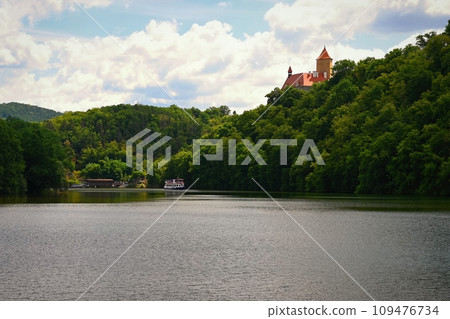 Brno Dam - Czech Republic. Beautiful Czech landscape with forests, lake and blue sky. Recreational area for sports and entertainment. 109476734