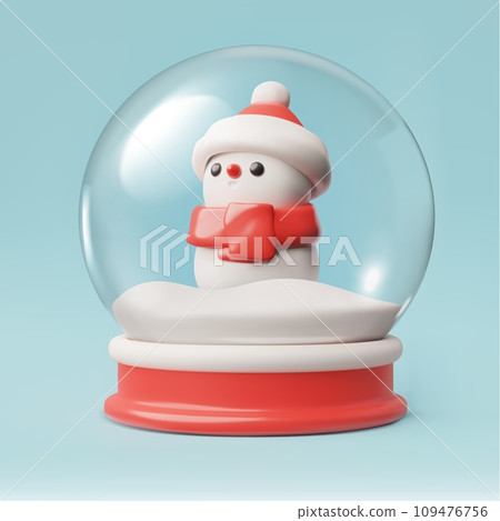 Snow ball with 3d snowman at the center. 109476756
