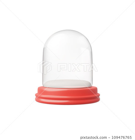 Minimalist empty 3d snow globe with a clear dome and striking red base, a canvas for custom decor. 109476765