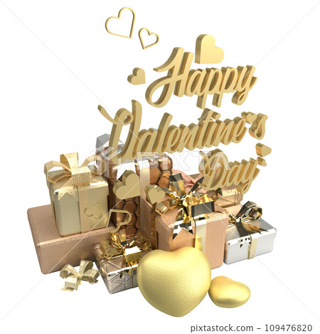 The gold gift box for Valentine's Day concept 3d rendering 109476820