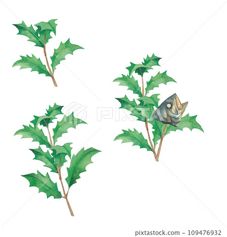 水彩畫柊沙丁魚卡通插畫素材 109476932