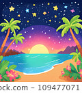 Night sky on a sandy beach with a view of the ocean (AI) 109477071