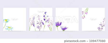 Watercolor. Watercolor touch flower illustration postcard template set. Invitation card with flower illustration. Watercolor. Watercolor touch flower illustration postcard template set. Invitation card with flower illustration. 109477080