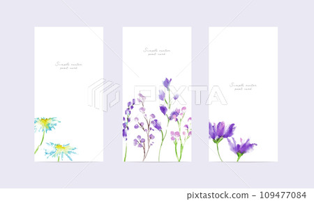 Watercolor. Watercolor touch flower illustration postcard template set. Invitation card with flower illustration. 109477084