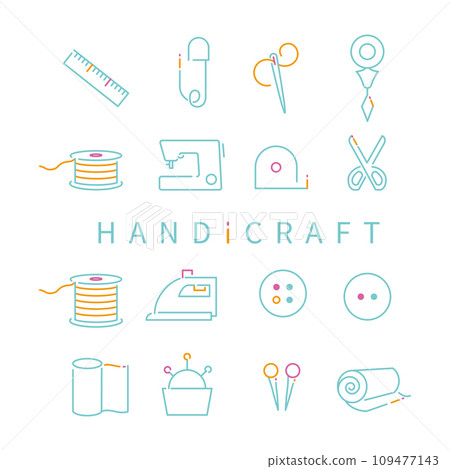 Handicraft line drawing icon mint blue 3 colors Handicraft line drawing icon mint blue 3 colors 109477143