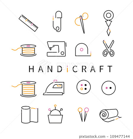 Handicraft line drawing icon black base 3 colors Handicraft line drawing icon black base 3 colors 109477144