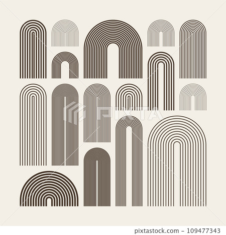 Mid century arch elements, modern geometric shapes. Contemporary design, minimalist art. Trendy design elements for wall decor, posters, books, covers and flyers. Vector illustration 109477343