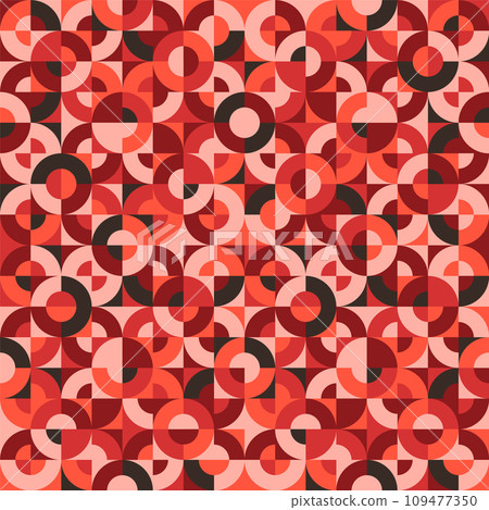 Geometric trendy pattern, Bauhaus style. Modern colorful background with simple elements. Retro texture with basic geometric shapes. Print design, minimalist poster cover. Vector illustration 109477350