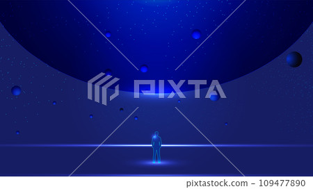 壹個商人站在天台觀望宇宙星球科技矢量背景 壹個商人站在天台觀望宇宙星球科技矢量背景 109477890