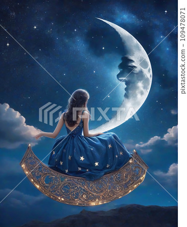 新月和女人插畫藝術(AI生成圖像) 新月和女人插畫藝術(AI生成圖像) 109478071