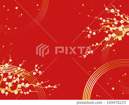 梅花水波紋背景插畫素材向量白梅紅背景 109478225