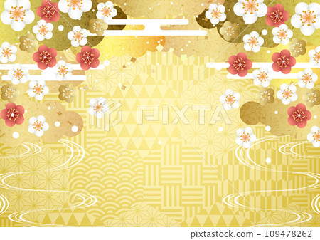 日式,金色,梅花,櫻花,背景,賀年片,插畫,日式,可愛,雲朵 日式,金色,梅花,櫻花,背景,賀年片,插畫,日式,可愛,雲朵 109478262