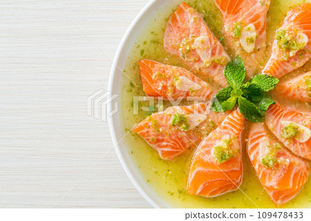 Spicy Salmon in Seafood Salad Sauce 109478433