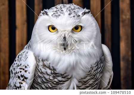 The snowy owl, Bubo scandiacus, is a large white owl from the typical owl family. 109478510