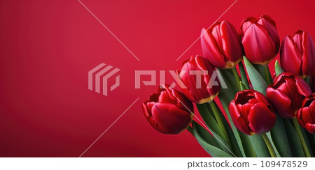 Burgundy banner with red tulips 109478529