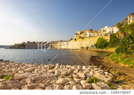 Castellammare del Golfo on Sicily, town at coast in the morning 109478697