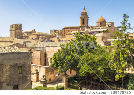 Historic stone building with Church of Saint Julian in Erice town. Historic stone building with Church of Saint Julian in Erice town. 109478720