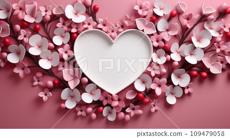 AI-generated content. Pink and white heart abstract frame background for valentines day greeting card AI-generated content. Pink and white heart abstract frame background for valentines day greeting card 109479058