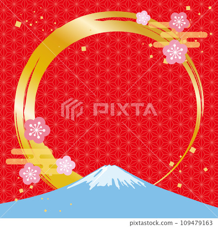 日式圓形框架與梅花和富士山 日式圓形框架與梅花和富士山 109479163