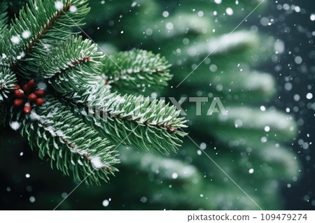 Background image of the green branches of the Christmas tree 109479274