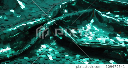 Banner with shiny turquoise fabric, background image 109479341