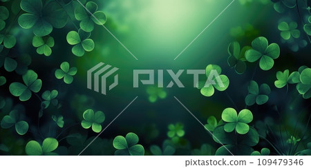Shamrocks on a green background celebrate St. Patrick's Day. Shamrocks on a green background celebrate St. Patrick's Day. 109479346