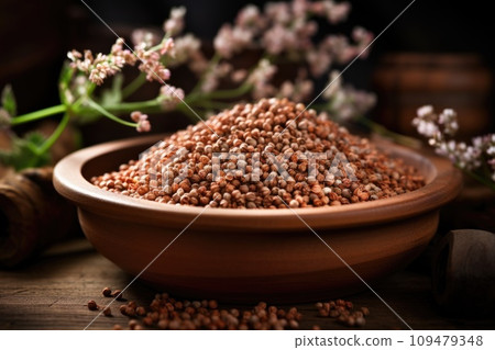 Buckwheat in a wooden plate Buckwheat in a wooden plate 109479348