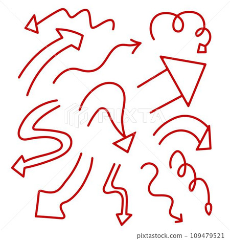 Set of arrow pointers. Driving direction icon. Doodle illustration Set of arrow pointers. Driving direction icon. Doodle illustration 109479521