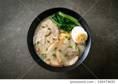 Ramen noodles in pork bone soup with roast pork and egg Ramen noodles in pork bone soup with roast pork and egg 109479695