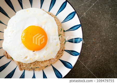 fried rice with pork and fried egg in Japanese style fried rice with pork and fried egg in Japanese style 109479755