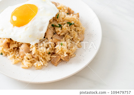 fried rice with pork and fried egg in Japanese style fried rice with pork and fried egg in Japanese style 109479757