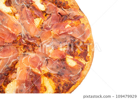 Pizza with prosciutto or parma ham pizza on white background 109479929