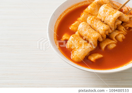 Odeng - Korean fish cake skewer in Korean spicy soup 109480533