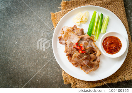 grilled pork neck sliced on plate grilled pork neck sliced on plate 109480565