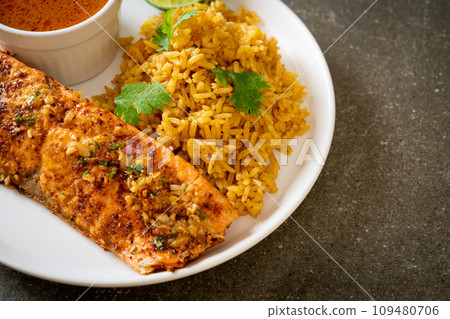 masala rice with salmon tandoori 109480706