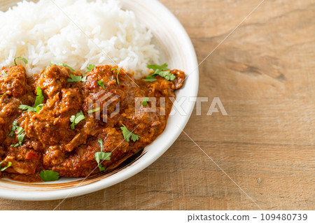 chicken tikka masala with rice on plate chicken tikka masala with rice on plate 109480739
