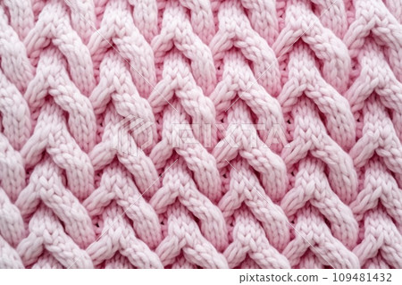 Macro photography of the texture of a knitted pattern in close-up pink 109481432