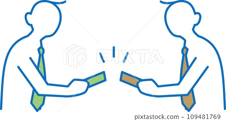 Illustration of businessmen exchanging business cards 109481769